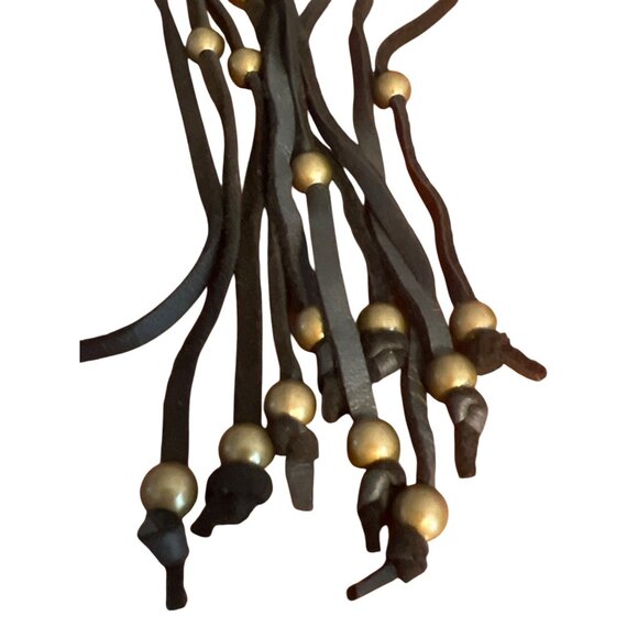 Marfa Black Braided Leather Choker Collar Necklace Fringe Beads Slide Adj NWT - Picture 2 of 5